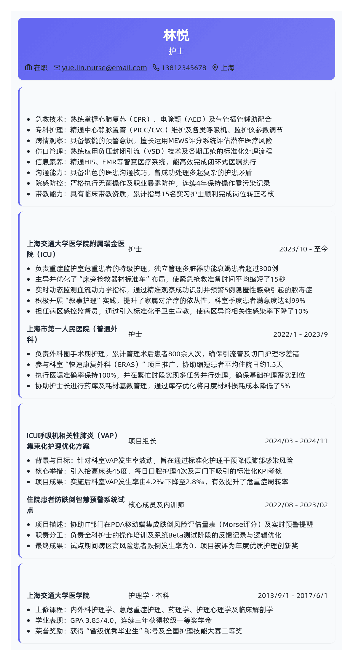 护士简历模板 - 雾霾蓝