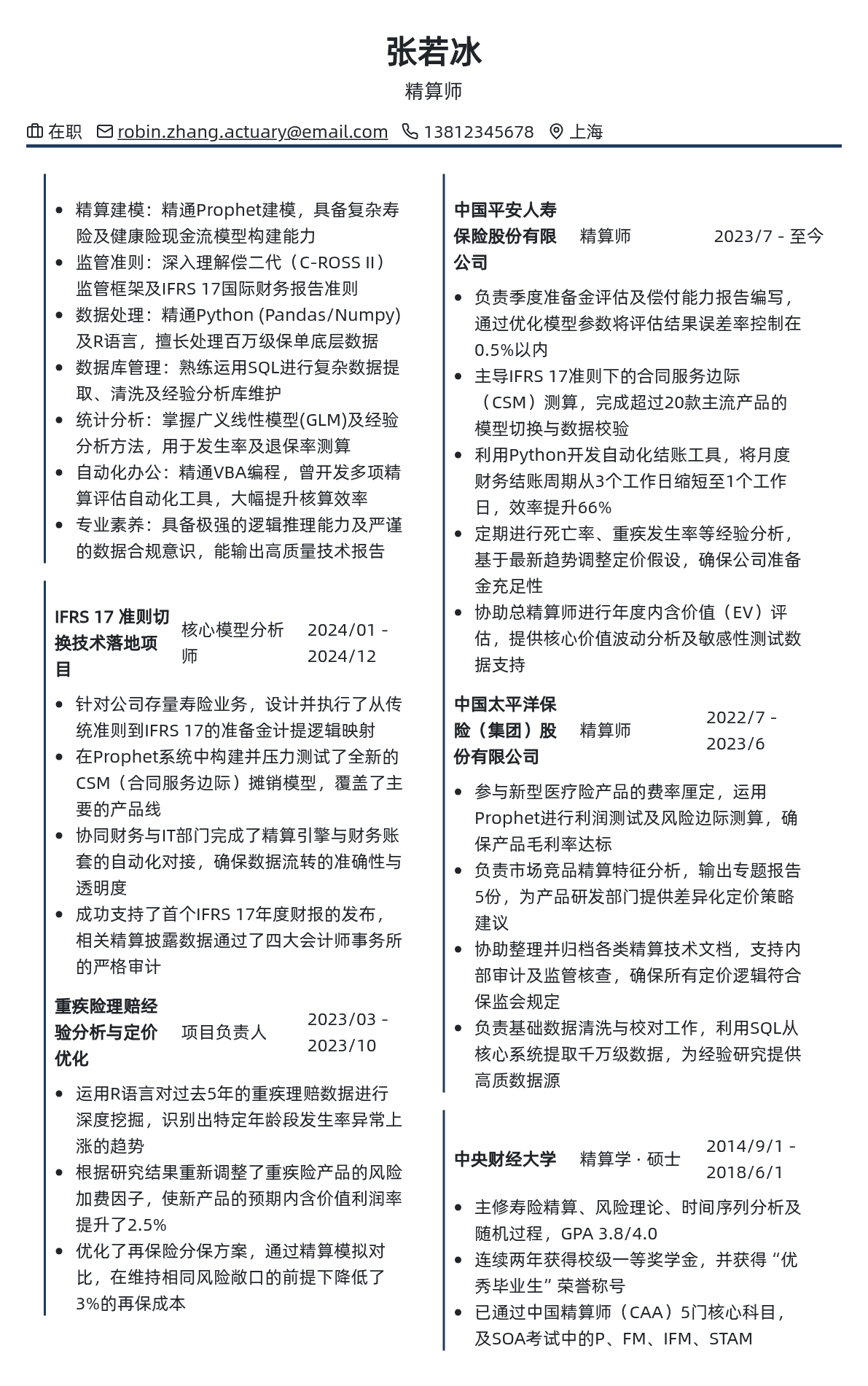 精算师简历模板 - 橄榄绿