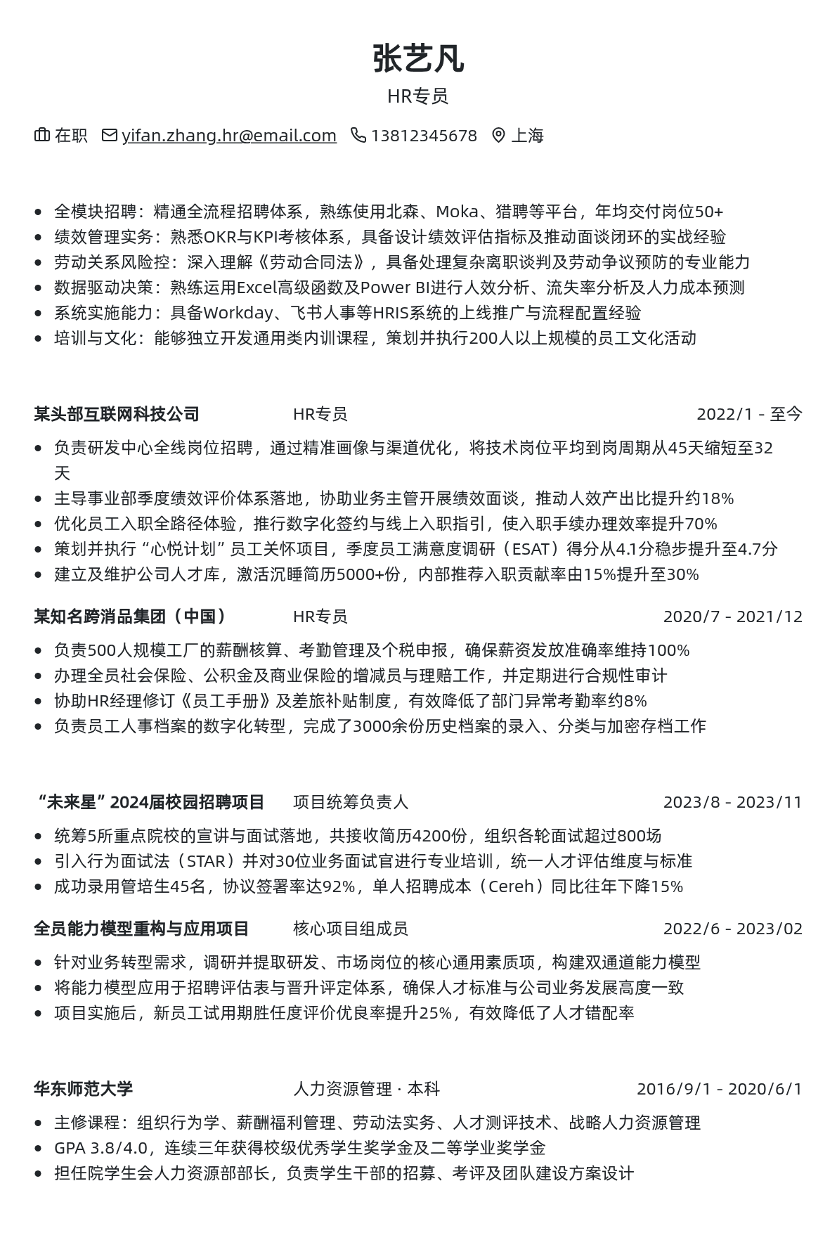 HR专员简历模板 - 橄榄绿